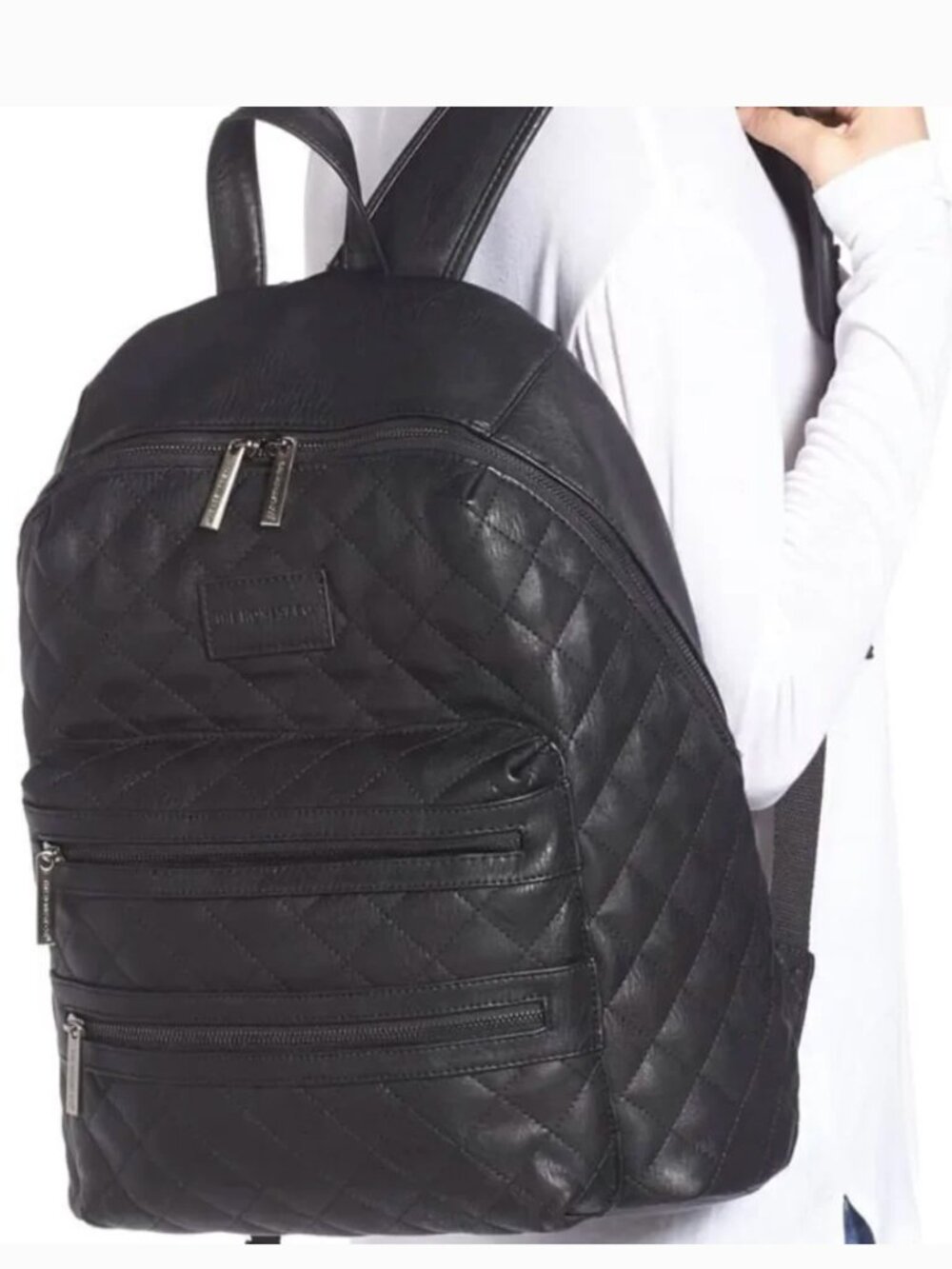 The Honest Company Diamond Quilted Black Faux Leather Backpack